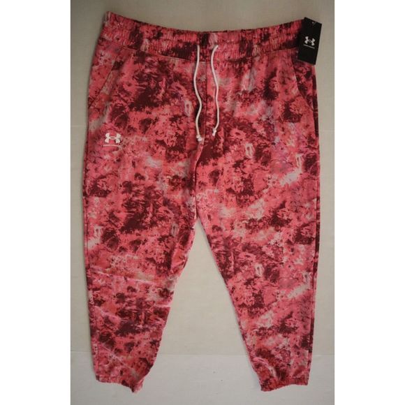 Under Armour 1373040 669 Women's Sz XL Pink Tie Dye Rival Terry Print Joggers - Picture 3 of 11